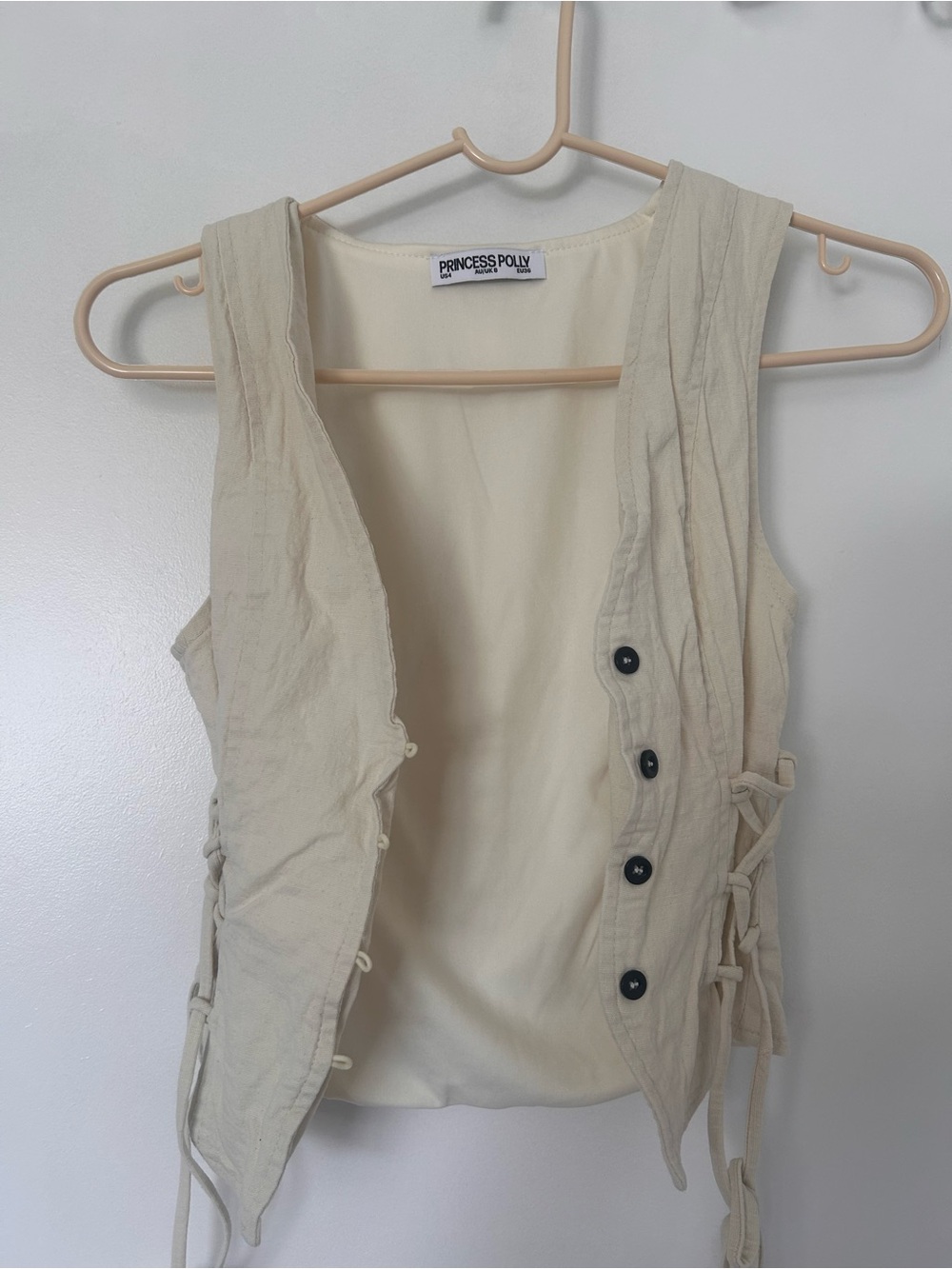 Princess Polly Cream Lace-Up Button Front Vest